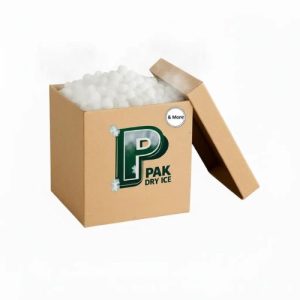 Bulk packaging of Pak Dry Ice pellets, available in large boxes and wholesale quantities.