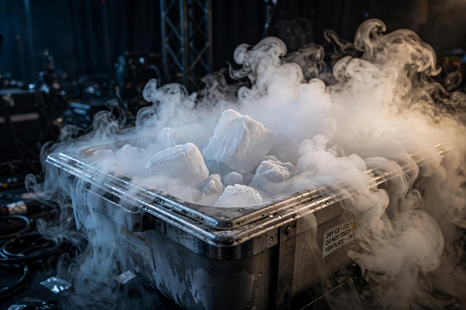 Dry ice producing thick fog effects for events