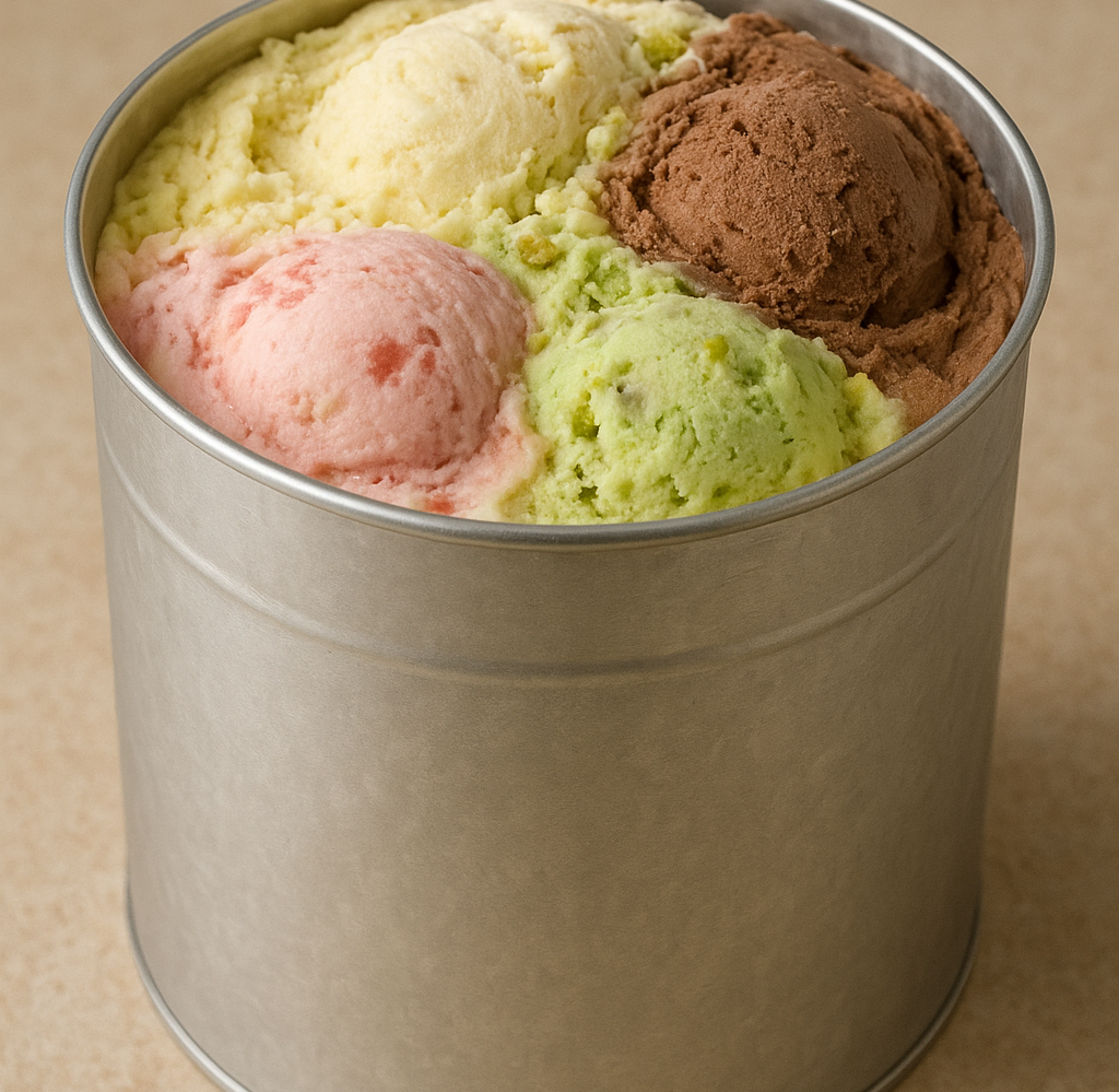 Heavy duty thermopore insulated box holding 10 liter ice cream tubs packed with dry ice